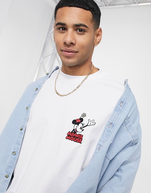 ASOS DESIGN Disney Minnie Mouse oversized t-shirt with chest embroidery in white