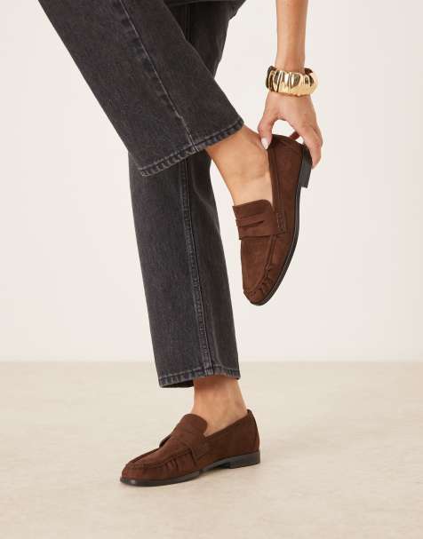 ASOS DESIGN Minnie ruched detail loafer in brown suedette - view 1