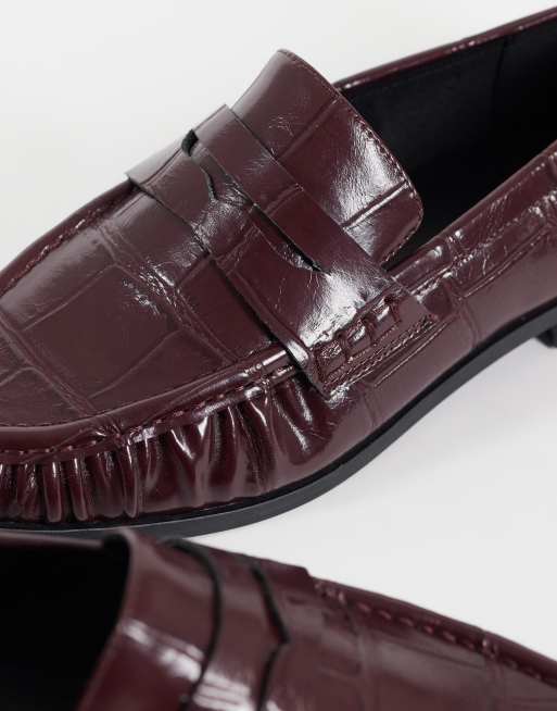 ASOS DESIGN Minnie ruched detail loafer in burgundy croc, 4 of 4