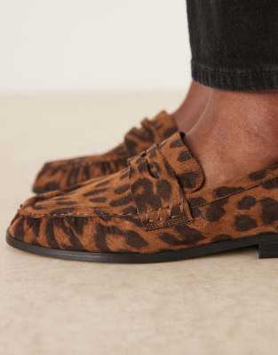 Asos Design Minnie Ruched Detail Loafer In Animal Print
