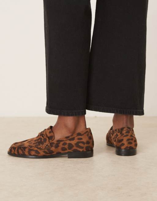 ASOS DESIGN Minnie ruched detail loafer in leopard suedette