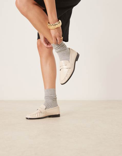 ASOS DESIGN Minnie ruched detail loafer in off white - view 1