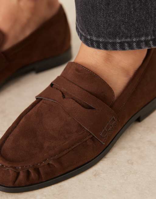 ASOS DESIGN Minnie ruched detail loafer in brown suedette