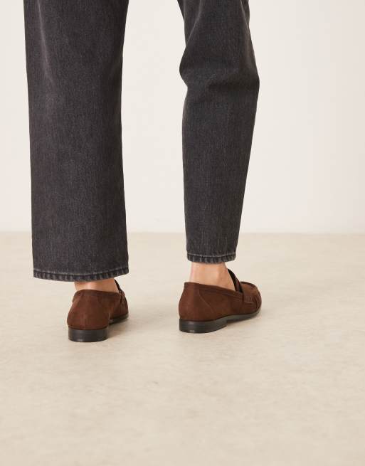 ASOS DESIGN Minnie ruched detail loafer in brown suedette