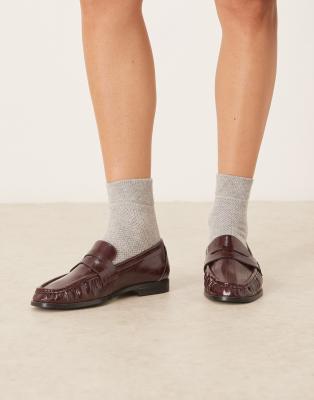 Asos Design Minnie Ruched Detail Loafers In Red