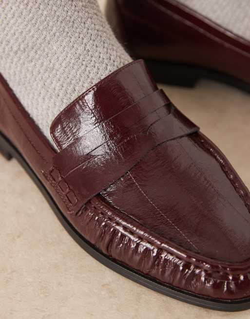 ASOS DESIGN Minnie ruched detail loafers in burgundy