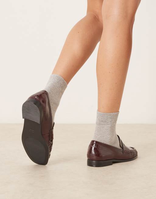 ASOS DESIGN Minnie ruched detail loafers in burgundy
