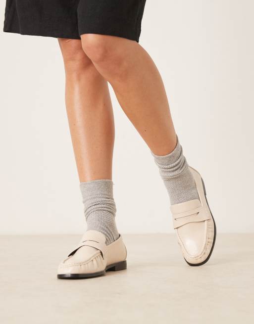 ASOS DESIGN Minnie ruched detail loafers in off white
