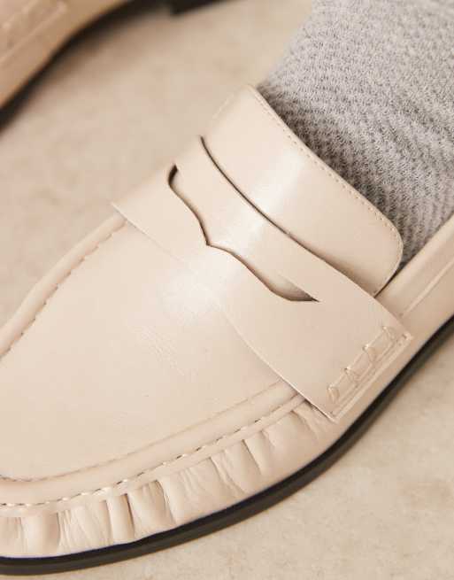 ASOS DESIGN Minnie ruched detail loafers in off white