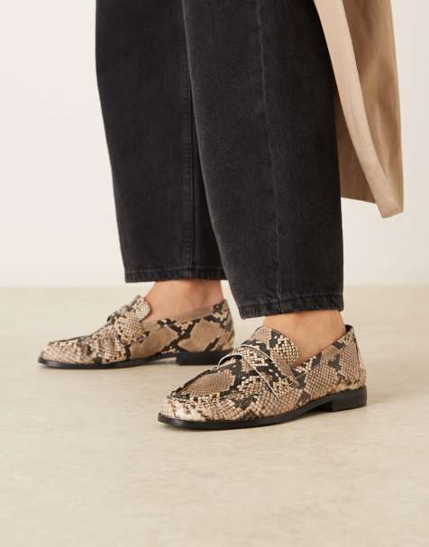 ASOS DESIGN Minnie ruched detail loafers in snake - view 1