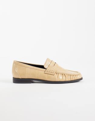 Asos Design Minnie Ruched Detailing Loafers In Neutral