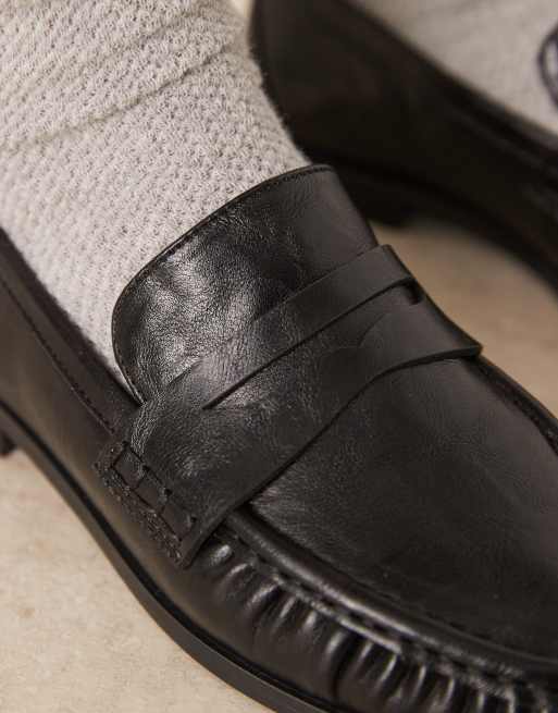 ASOS DESIGN Minnie ruched detail loafers in black