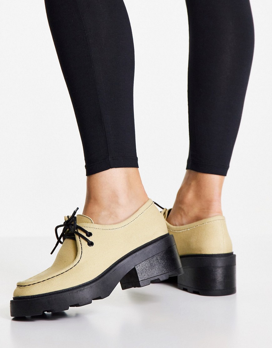 ASOS DESIGN Minny chunky lace up flat shoes in natural-Neutral
