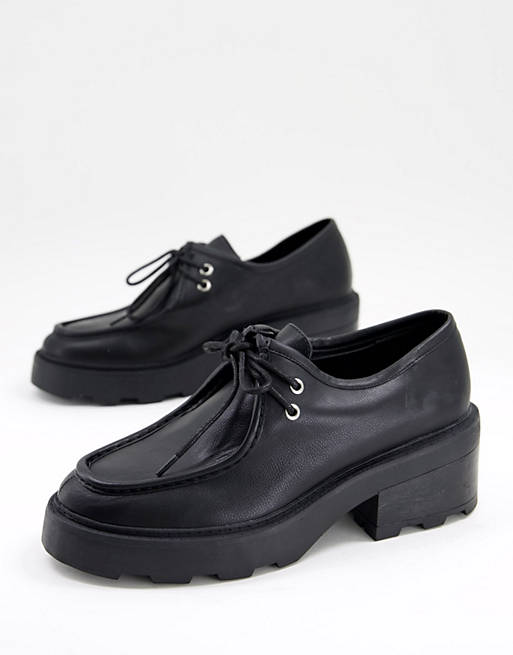 ASOS DESIGN Minny chunky lace up flat shoes in black