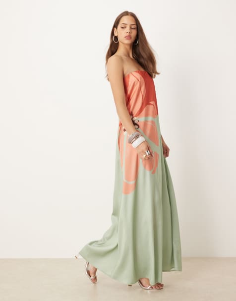 ASOS DESIGN - Mintgrøn bandeau-maxikjole med trapez-snit og blomstermønster - view 1