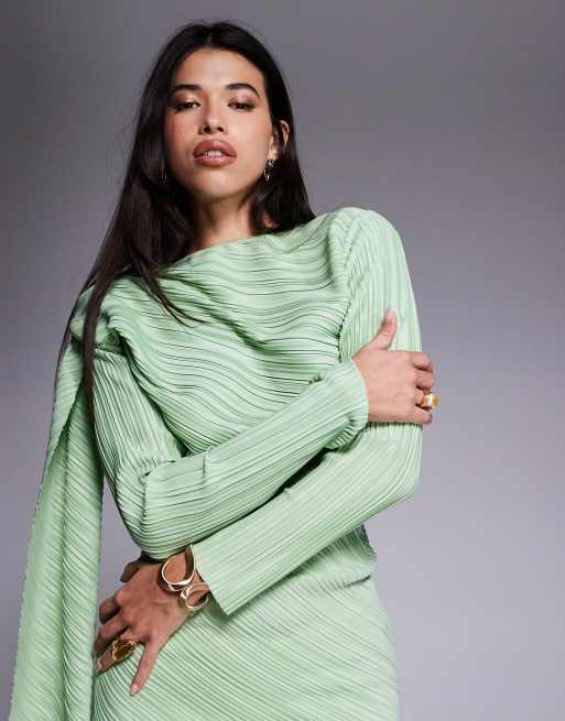 ASOS DESIGN - Mintgrøn maxikjole med lange ærmer, plisseringer og draperet detalje , 3 af 4