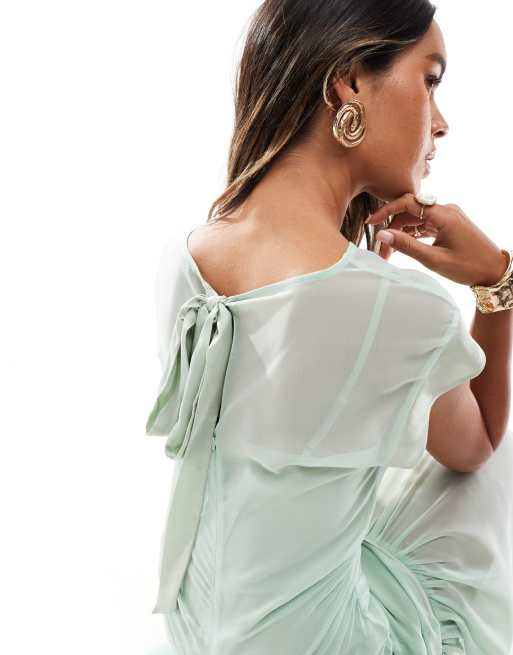 ASOS DESIGN - Mintgrøn og asymmetrisk maxikjole med kontrastfarvede kantbånd i ærmerne, 2 af 4
