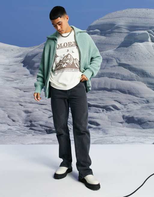 ASOS DESIGN - Mintgrøn oversized fiskertrøje i ribstrik med lynlås, 4 af 4