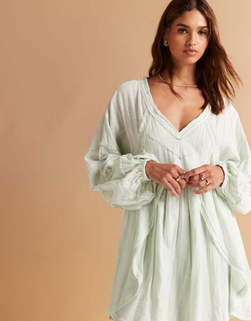 ASOS DESIGN - Mintgrøn smock-minikjole med dyb rund hals i vasket stof, 2 af 4
