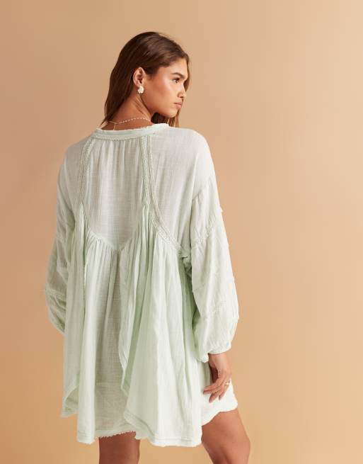 ASOS DESIGN - Mintgrøn smock-minikjole med dyb rund hals i vasket stof, 4 af 4