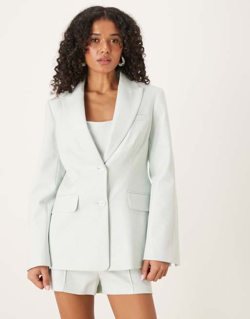ASOS DESIGN – Mintgrön, fiskbensmönstrad kavaj med indragen midja, del av set