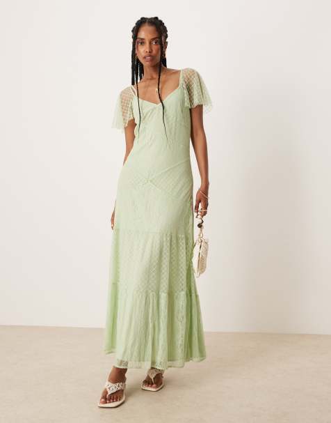 ASOS DESIGN – Mintgrön maxiklänning med utsvängda ärmar och spetspaneler - view 1