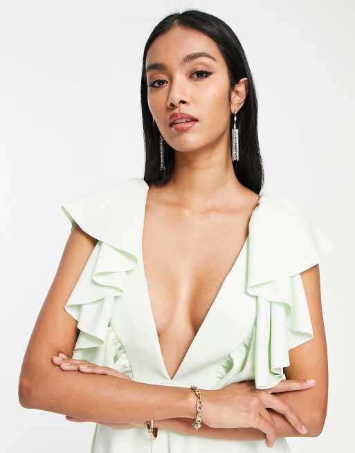 ASOS DESIGN – Mintgrön, midilång balklänning med djup urringning, 2 av 4