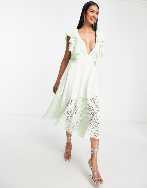 ASOS DESIGN – Mintgrön, midilång balklänning med djup urringning, 3 av 4