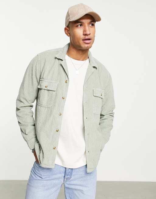 ASOS DESIGN – Mintgrön overshirt i oregelbunden manchester 