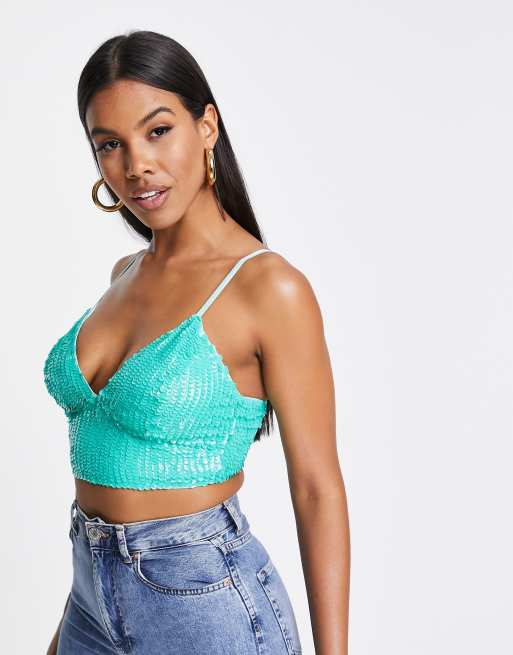 ASOS DESIGN – Mintgrön, paljettklädd bralette, 3 av 4