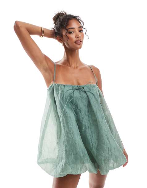 ASOS DESIGN – Mintgrön playsuit i ballongmodell med fyrkantig ringning - view 1