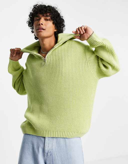 ASOS DESIGN – Mintgrön, ribbad tröja i oversize med stor krage