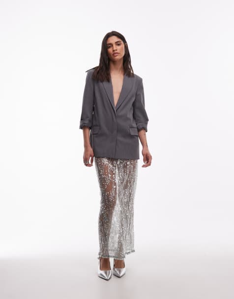 ASOS DESIGN – Mintgrön, skir maxikjol i mesh med paljetter - view 1