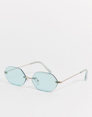 ASOS DESIGN – Mintgröna, kantiga solglasögon