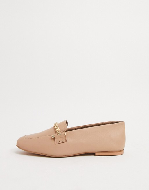 ASOS DESIGN Minute leather chain loafers in camel