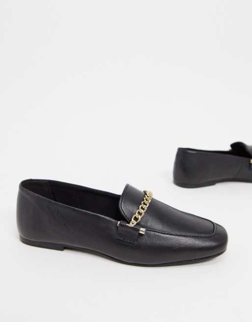 ASOS DESIGN – Minute – Loafer aus Leder mit Kettendesign in Schwarz