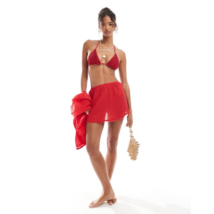 Private Beach スカート　レッド　FREE SIZE Iisla & Bird broderie maxi beach skirt in cherry red | ASOS