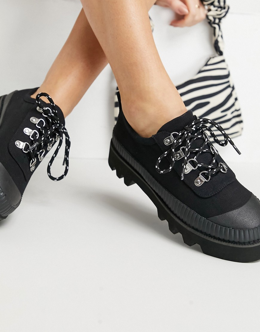 ASOS DESIGN Miri chunky sole flat shoes in black canvas