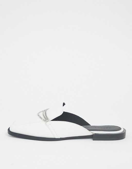 ASOS DESIGN Miriam chain detail square toe loafers in white
