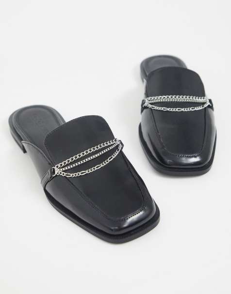 ASOS DESIGN - Miriam - Mocassins à bout carré avec chaîne - Noir