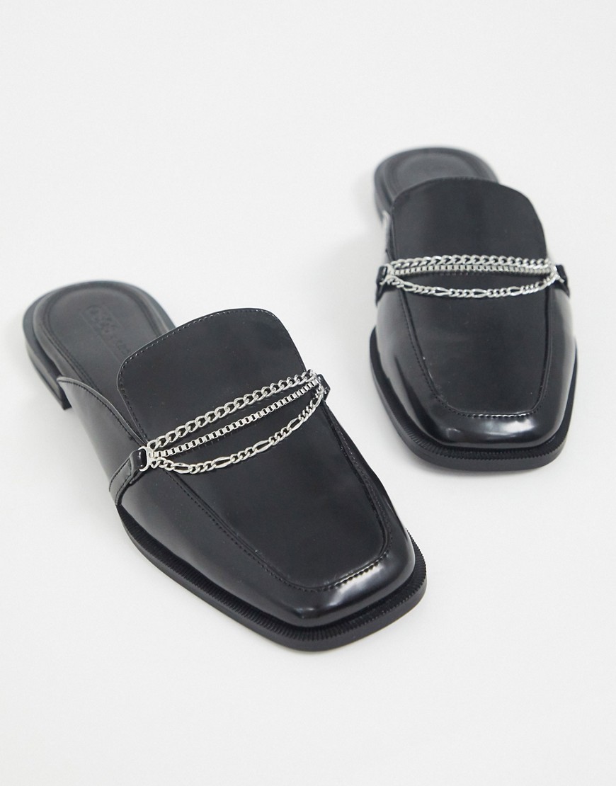 ASOS DESIGN – Miriam – Svarta loafers med fyrkantig tå och kedja