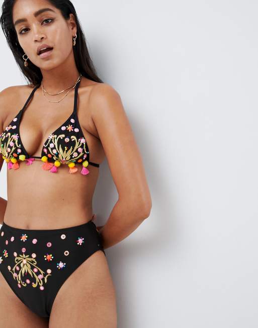 High waisted bikini deals pom pom