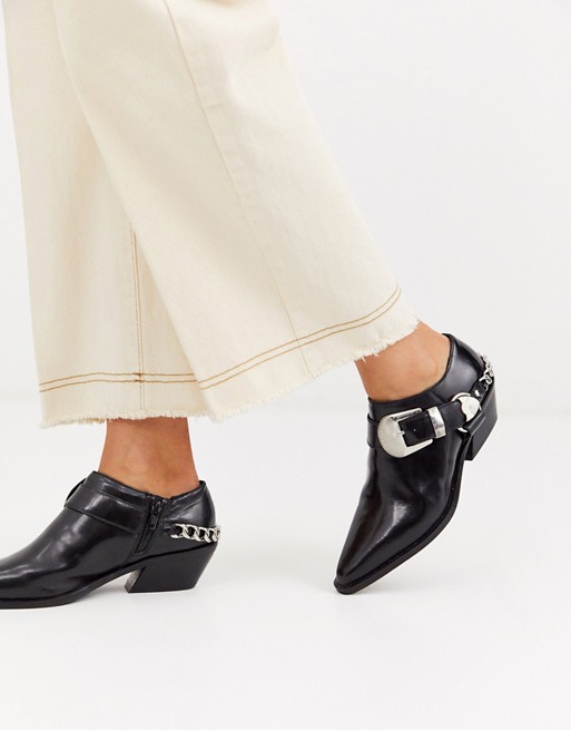 ASOS DESIGN Mirror leather western flat shoes in black