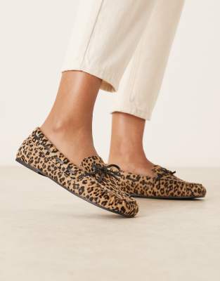 Asos Design Mirth Leather Bow Detail Loafers In Brown