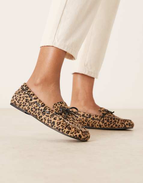 ASOS DESIGN Mirth leather bow detail loafers in leopard pony - view 1