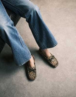  Mirth premium leather bow detail loafers in leopard print
