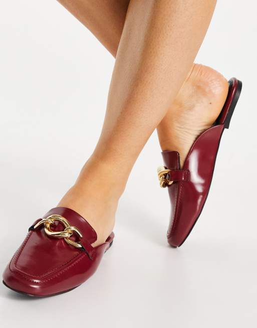 ASOS DESIGN - Mischa - Mocassini in pelle con catena, colore rosso