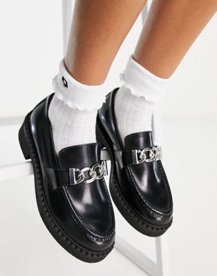 ASOS DESIGN Miso leather chunky chain loafers in black - ASOS Price Checker