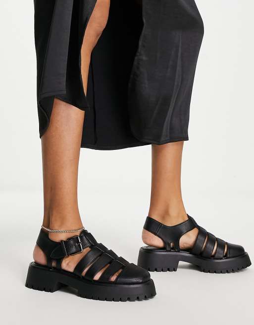ASOS DESIGN Mission Flache Schuhe im Seemannsstil in Schwarz mit dicker Sohle