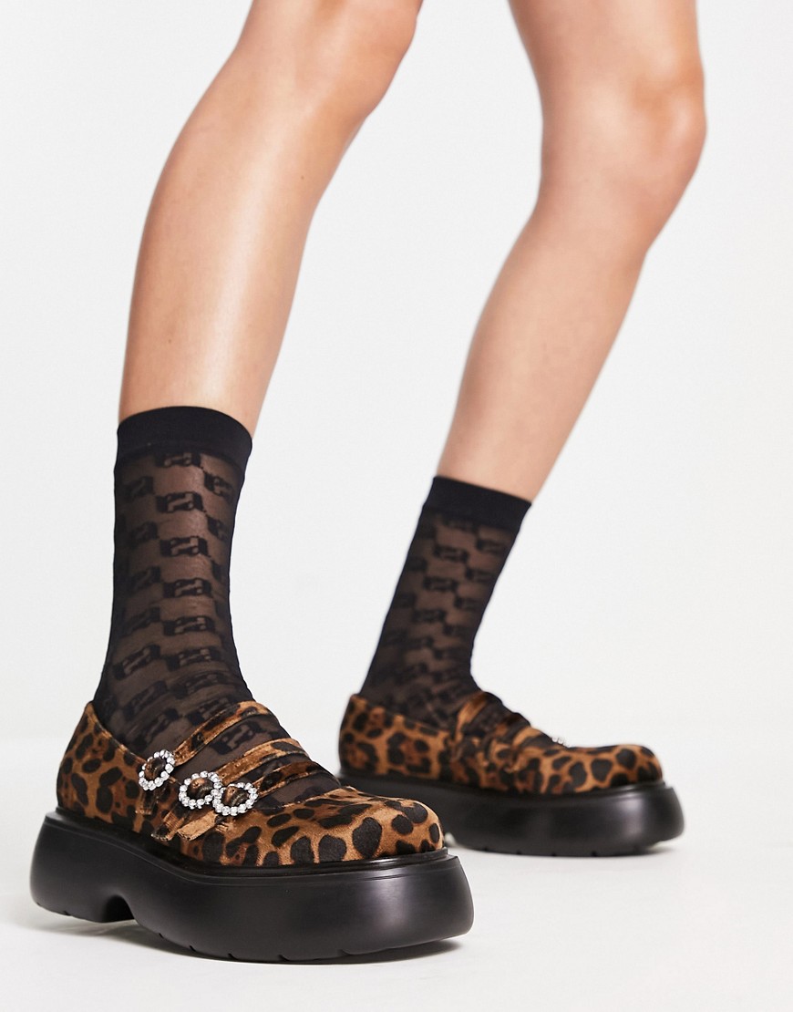 ASOS DESIGN Missy chunky mary jane shoes with diamonte buckles in leopard-Multi